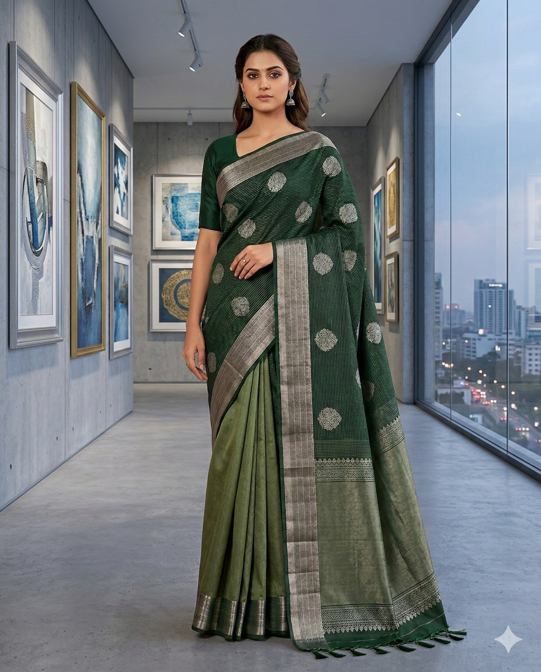 Dark Green Tree Pure Silk