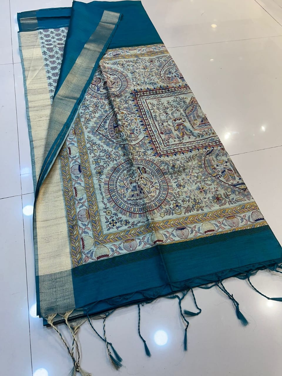 Tussar silk with hand aari