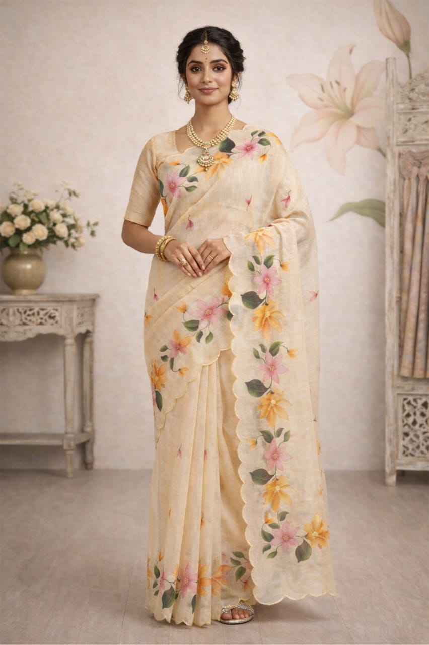 Linen cotton with aari work