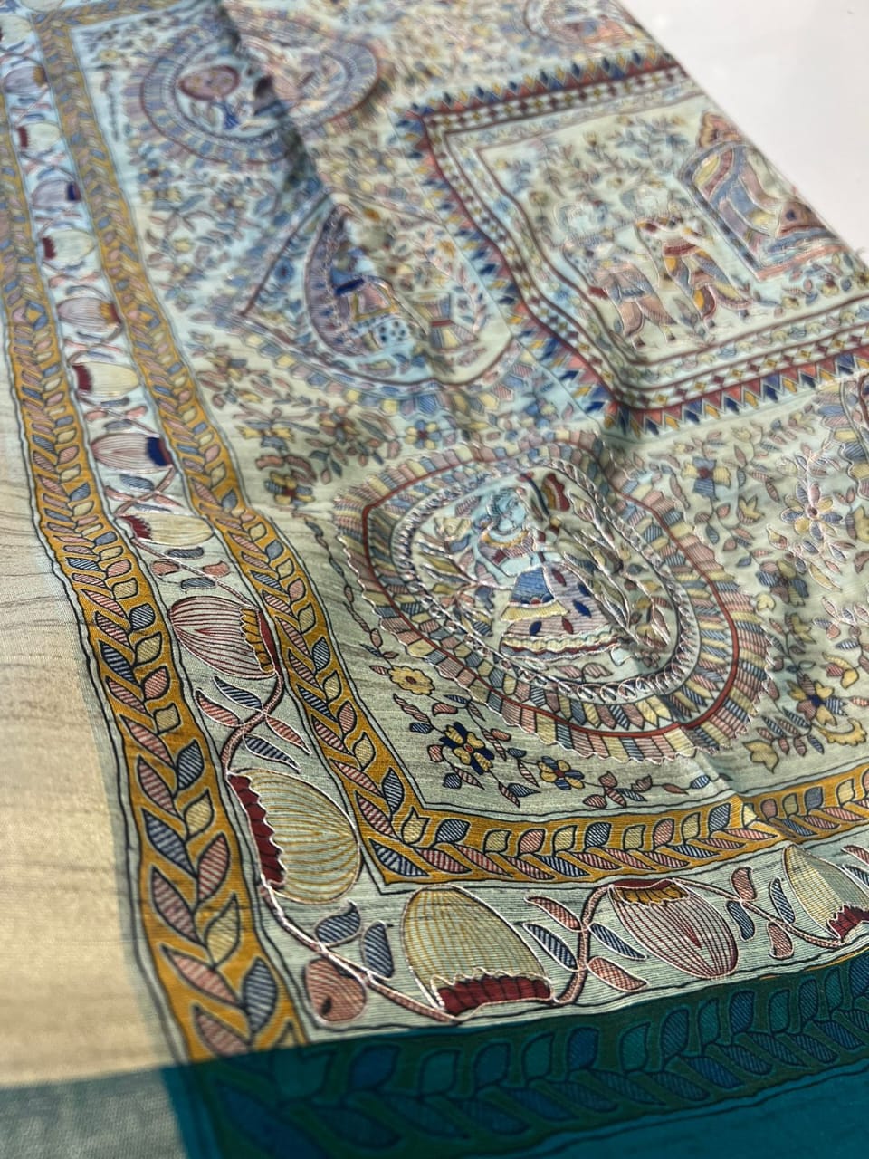Tussar silk with hand aari