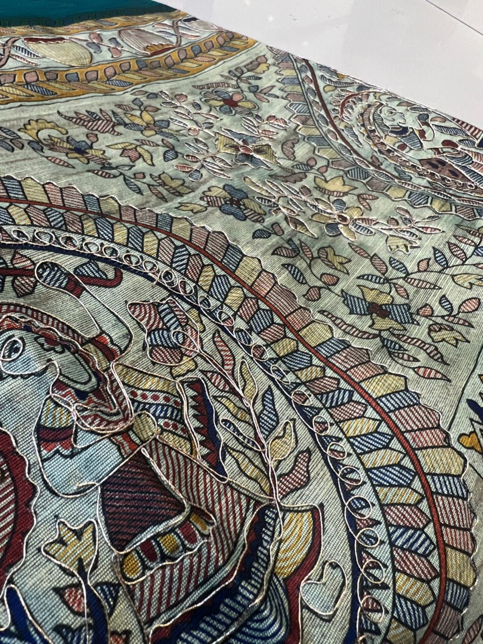 Tussar silk with hand aari