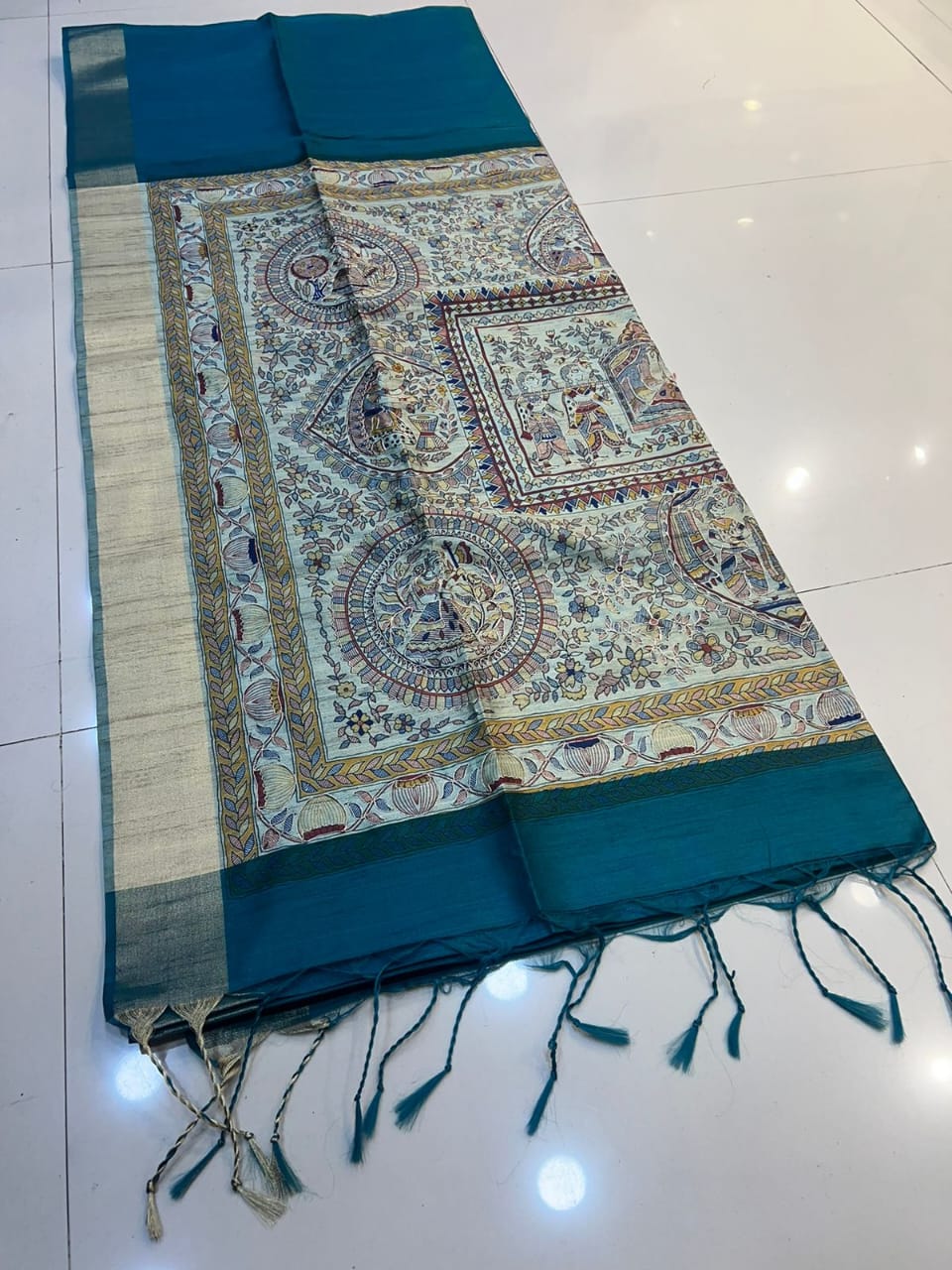 Tussar silk with hand aari