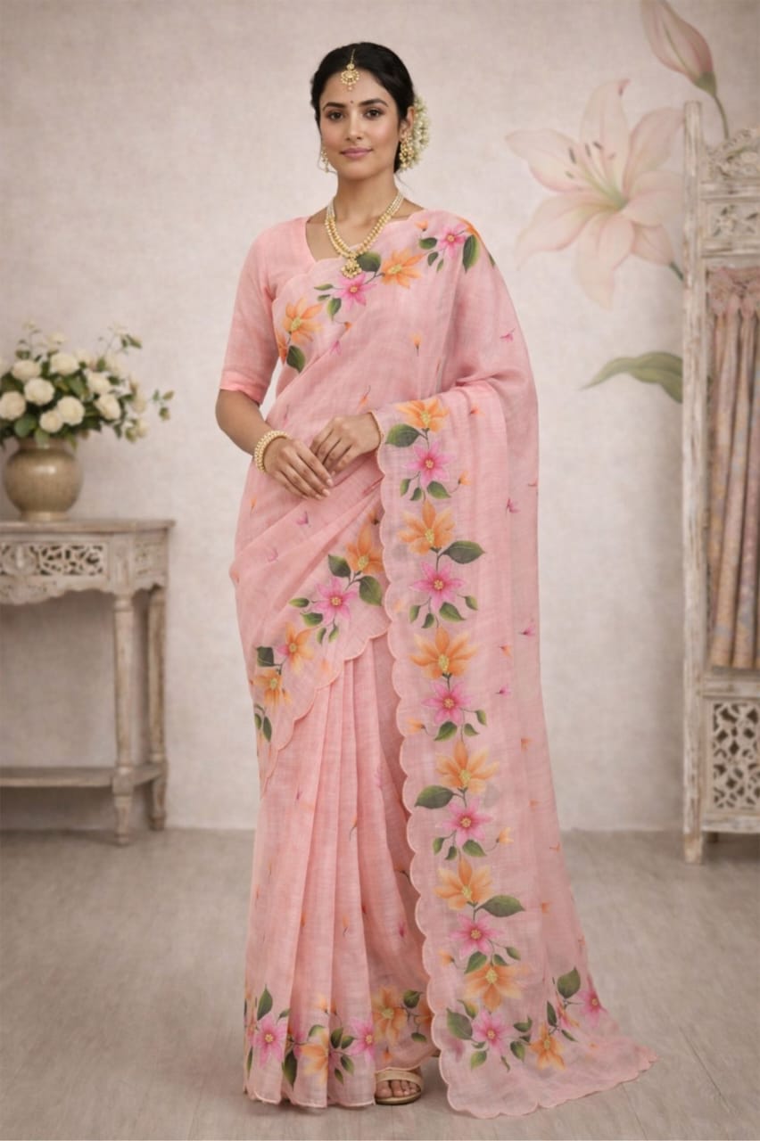 Linen cotton with aari work