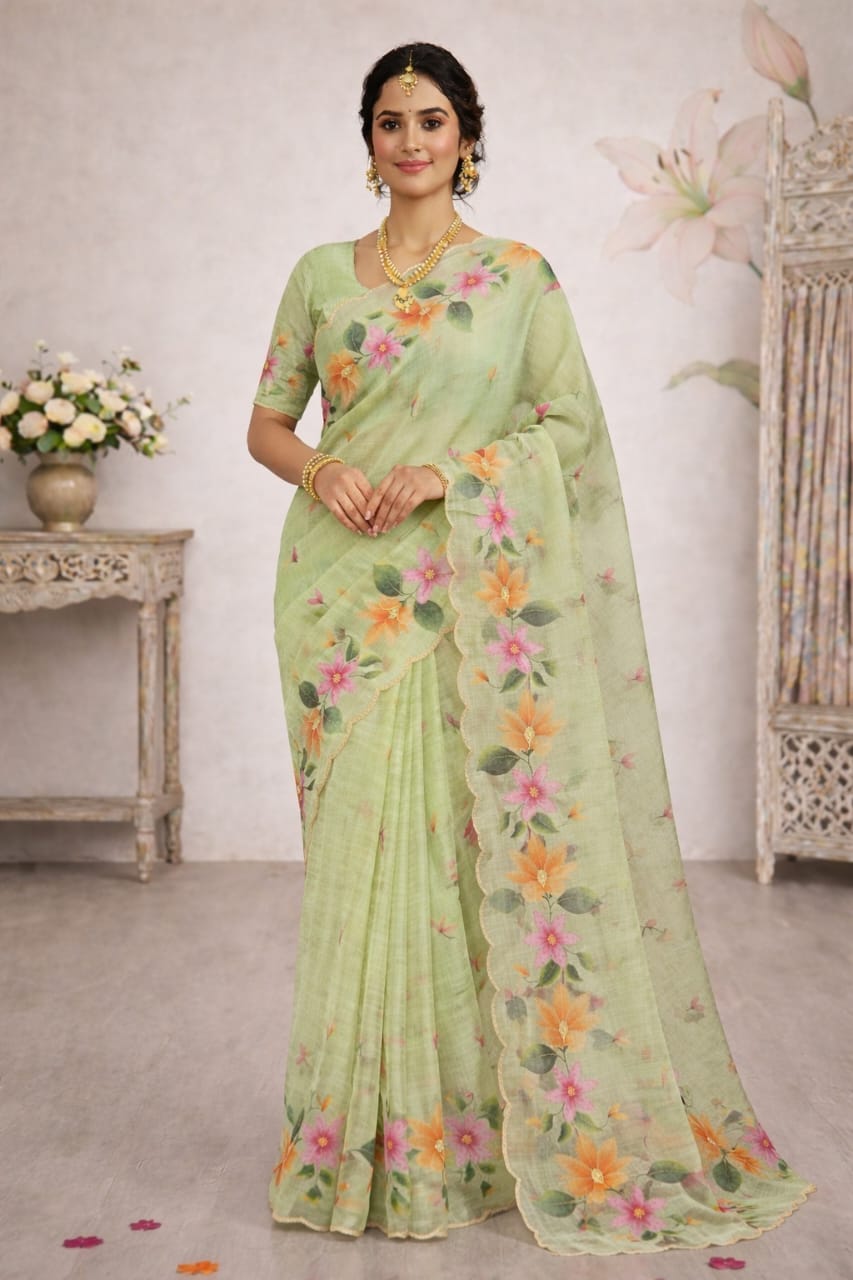 Linen cotton with aari work