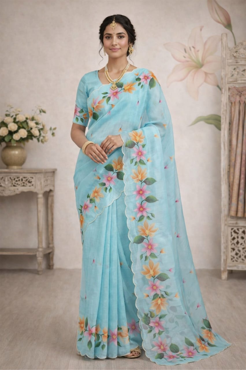 Linen cotton with aari work